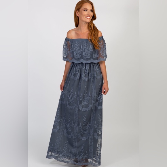 Pinkblush Lace Maxi Dress in Blue / Bump friendly! - Picture 3 of 11